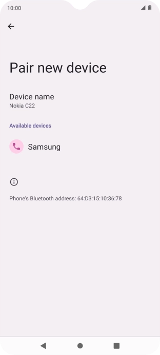 Press the required Bluetooth device and follow the instructions on the screen to pair the device with your phone.