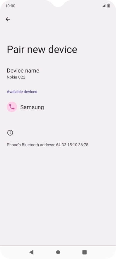 Press the required Bluetooth device and follow the instructions on the screen to pair the device with your phone.