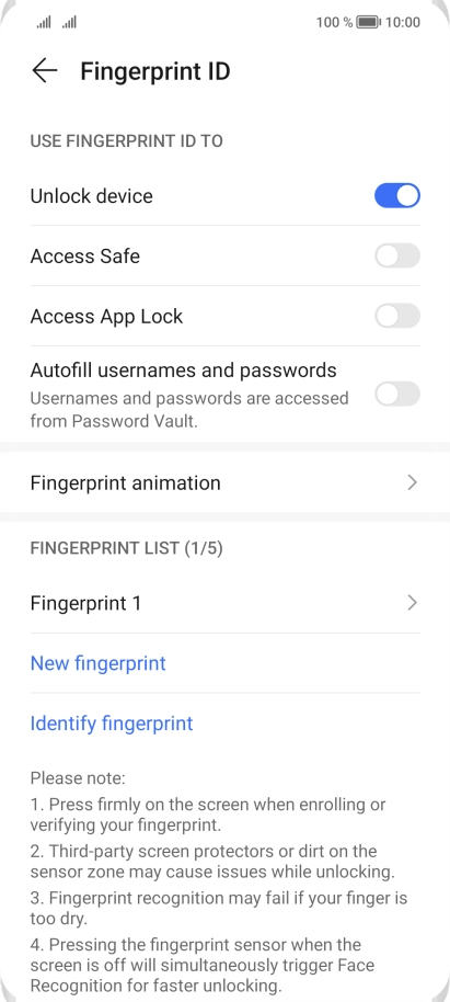 Press the indicators next to the required settings to turn them on or off.