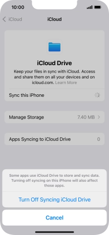 If you turn off the function, press Turn Off Syncing iCloud Drive.