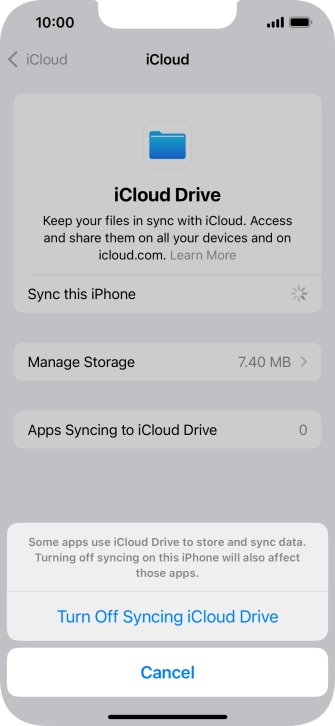 If you turn off the function, press Turn Off Syncing iCloud Drive.