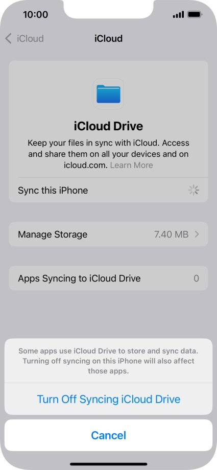 If you turn off the function, press Turn Off Syncing iCloud Drive.