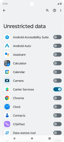 Press the indicators next to the required apps to turn the function on or off.