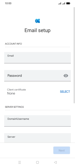 Press Password and key in the password for your email account. Press Password and key in the password for your email account.