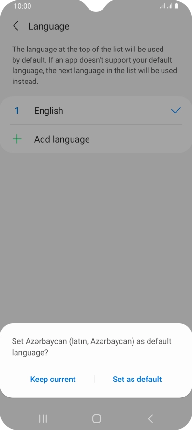 To select the new language as the default phone language, press Set as default.