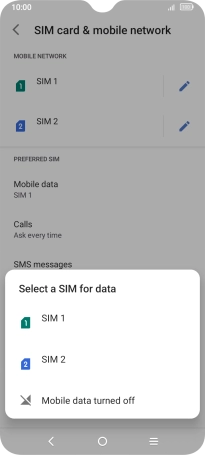 Press the required setting.