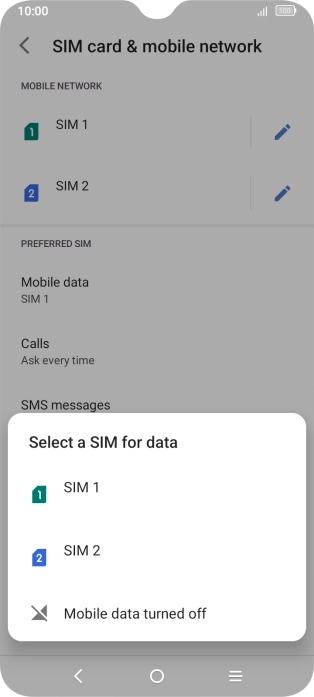 Press the required setting.