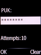 Key in the PUK and press the Left selection key.