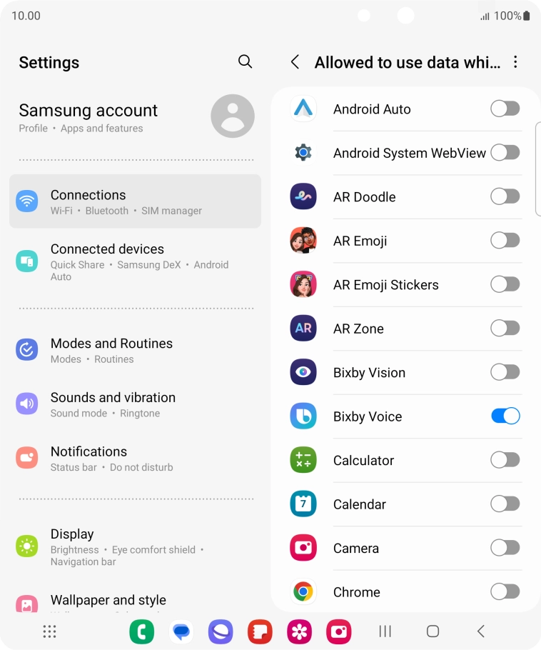 Press the indicators next to the required apps to turn the function on or off.