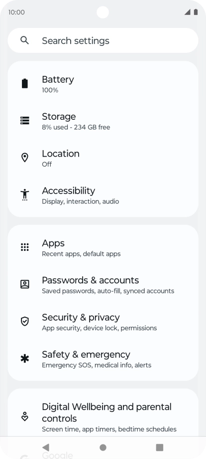 Press Passwords & accounts.