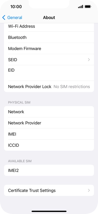 Your phone's EID number is displayed below EID.