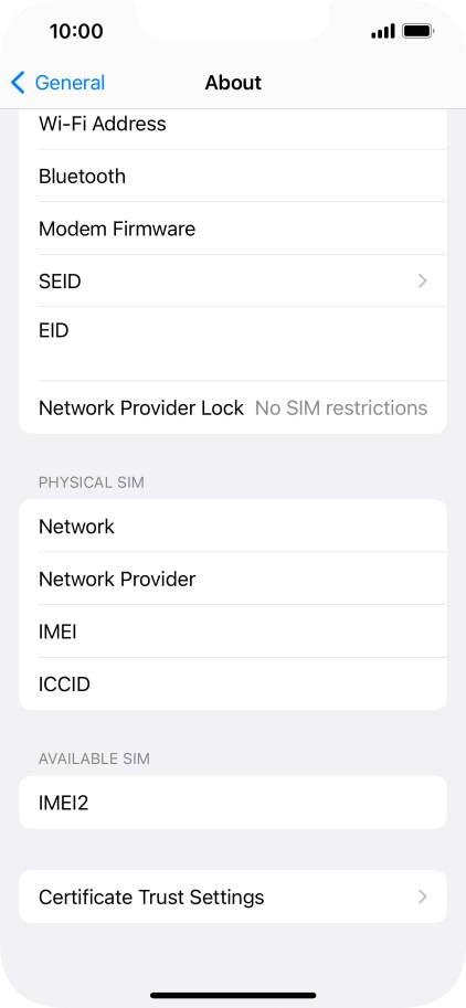 Your phone's EID number is displayed below EID.