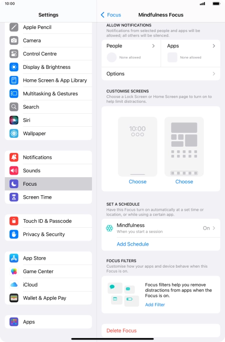Press People and follow the instructions on the screen to select which contacts you would like to receive calls and notifications from when the selected focus mode is active.