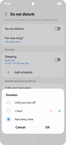 Press the required setting.