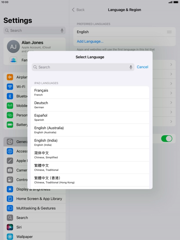 Press the required language. Press the required language.