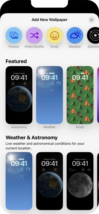 Press the required category and follow the instructions on the screen to select the required background image.