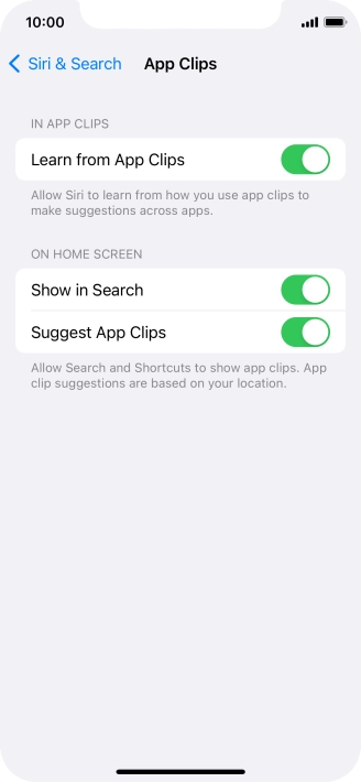 Press the indicators next to the required settings to turn them on or off.