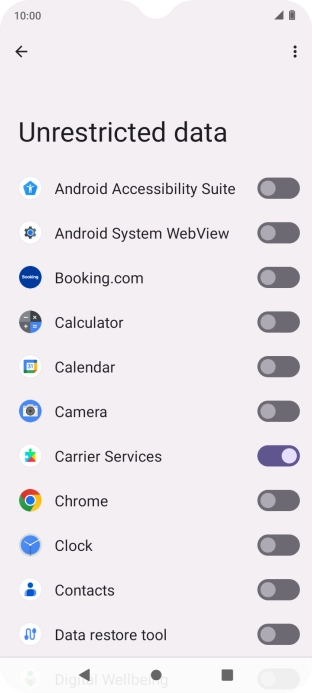 Press the indicators next to the required apps to turn the function on or off.