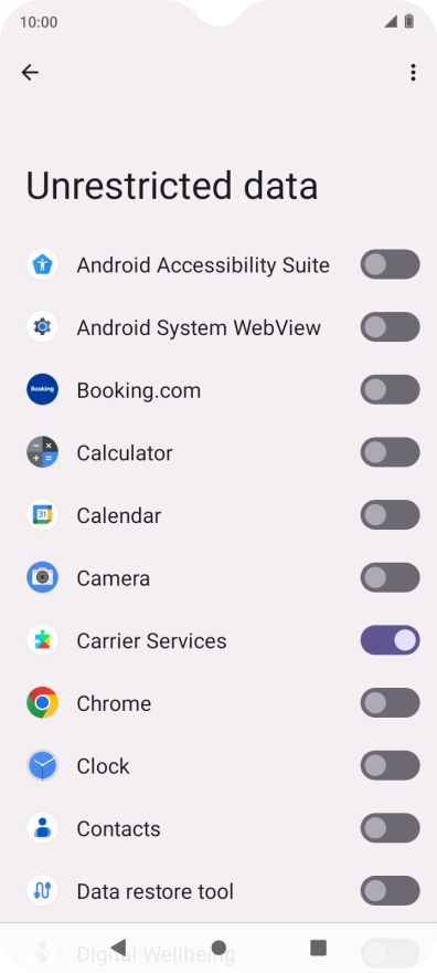 Press the indicators next to the required apps to turn the function on or off.