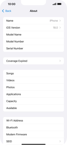 Your phone's software version is displayed next to iOS Version.