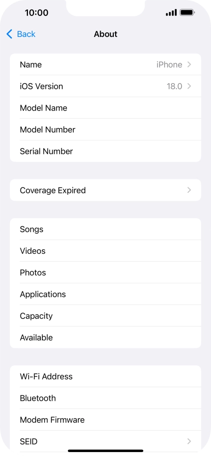 Your phone's software version is displayed next to iOS Version.