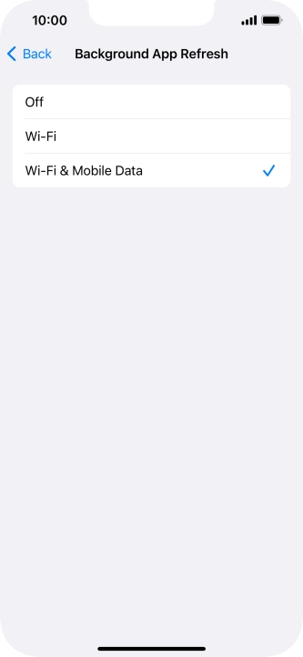 To turn off background refresh of apps, press Off. To turn off background refresh of apps, press Off.