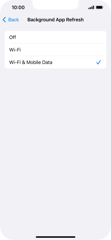 To turn off background refresh of apps, press Off. To turn off background refresh of apps, press Off.