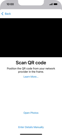 Place the QR code you've received inside the phone camera frame to scan the code. If you’ve deleted your eSIM, you can re-add it using your existing QR code. If you’re having problems, see our FAQ.
