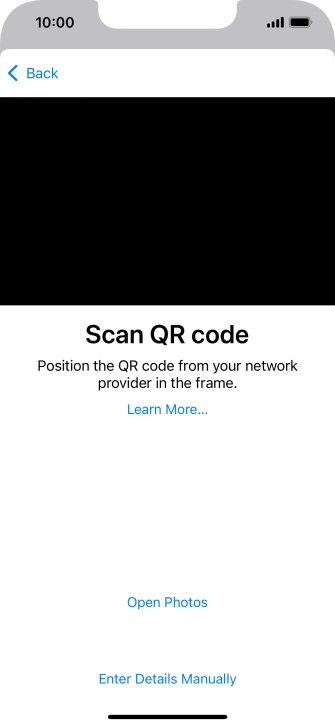 Place the QR code you've received inside the phone camera frame to scan the code. If you’ve deleted your eSIM, you can re-add it using your existing QR code. If you’re having problems, see our FAQ.