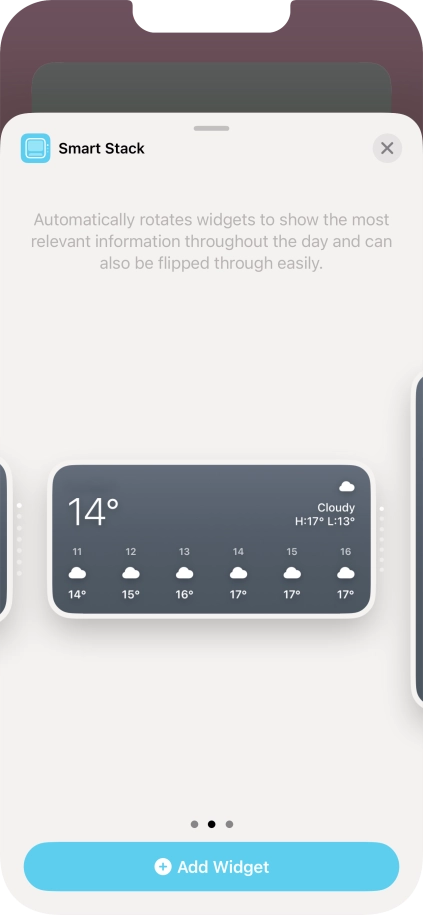 Slide your finger right or left on the screen to select the required widget size.