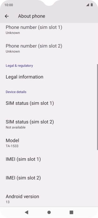 Your phone's software version is displayed below Android version.
