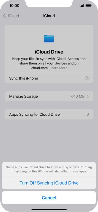 If you turn off the function, press Turn Off Syncing iCloud Drive.