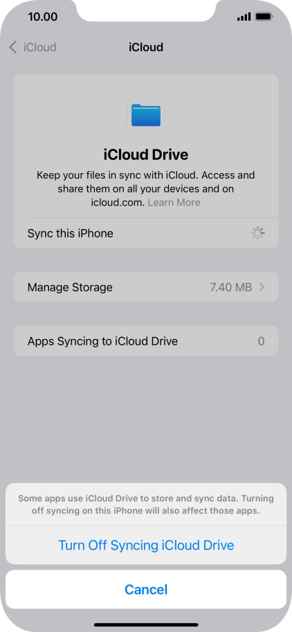 If you turn off the function, press Turn Off Syncing iCloud Drive.