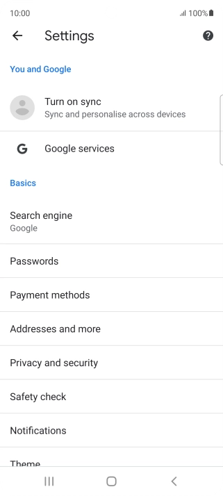 Press Privacy and security.