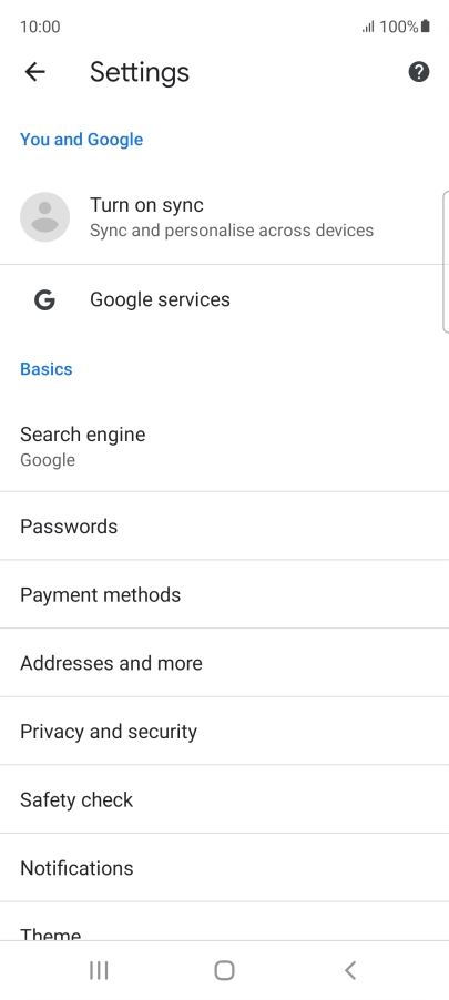 Press Privacy and security.