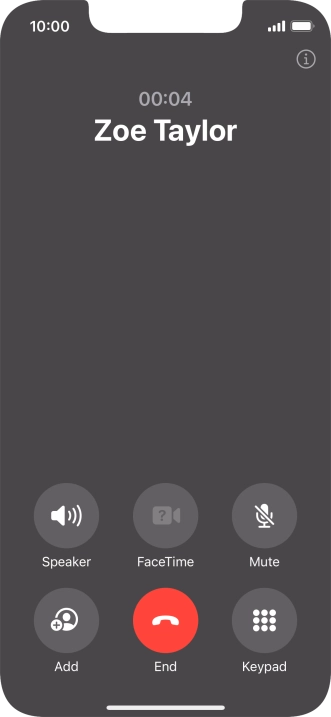 Press the end call icon to end the call and return to the home screen.