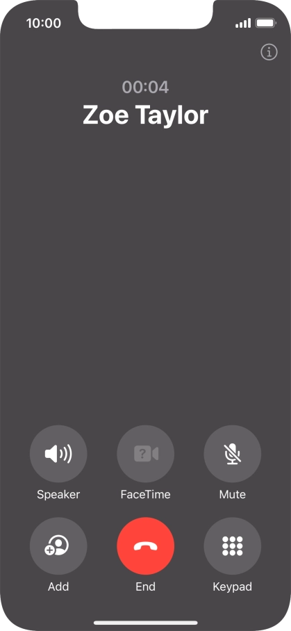 Press the end call icon to end the call and return to the home screen.