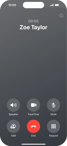 Press the end call icon to end the call and return to the home screen.