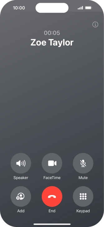 Press the end call icon to end the call and return to the home screen.