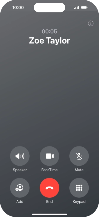Press the end call icon to end the call and return to the home screen.