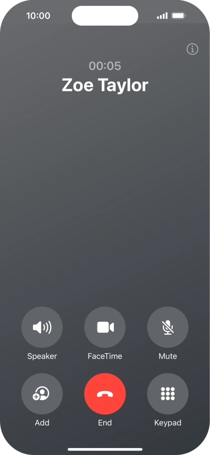 Press the end call icon to end the call and return to the home screen.