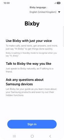 Press Sign in and follow the instructions on the screen to log on to your Samsung account.