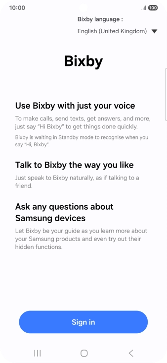 Press Sign in and follow the instructions on the screen to log on to your Samsung account.