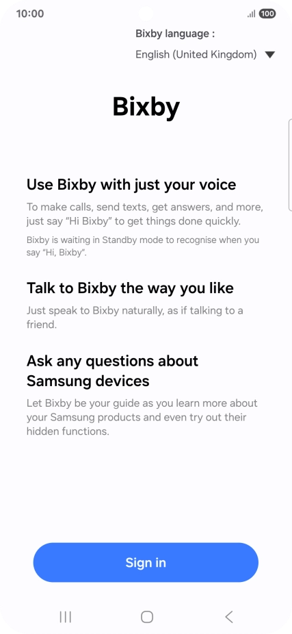 Press Sign in and follow the instructions on the screen to log on to your Samsung account.