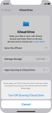 If you turn off the function, press Turn Off Syncing iCloud Drive.