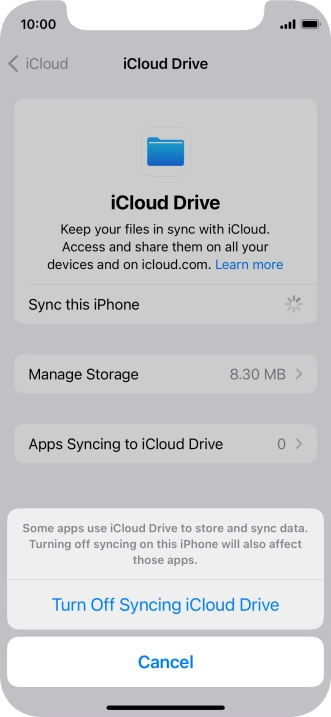 If you turn off the function, press Turn Off Syncing iCloud Drive.
