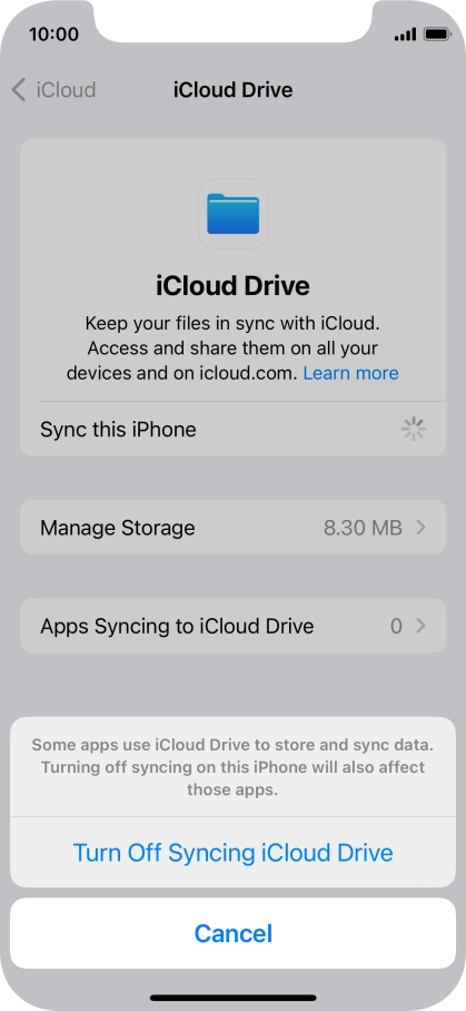 If you turn off the function, press Turn Off Syncing iCloud Drive.
