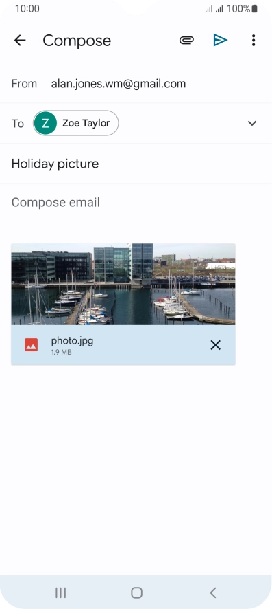 Press the text input field and write the text for your email message. Press the text input field and write the text for your email message.