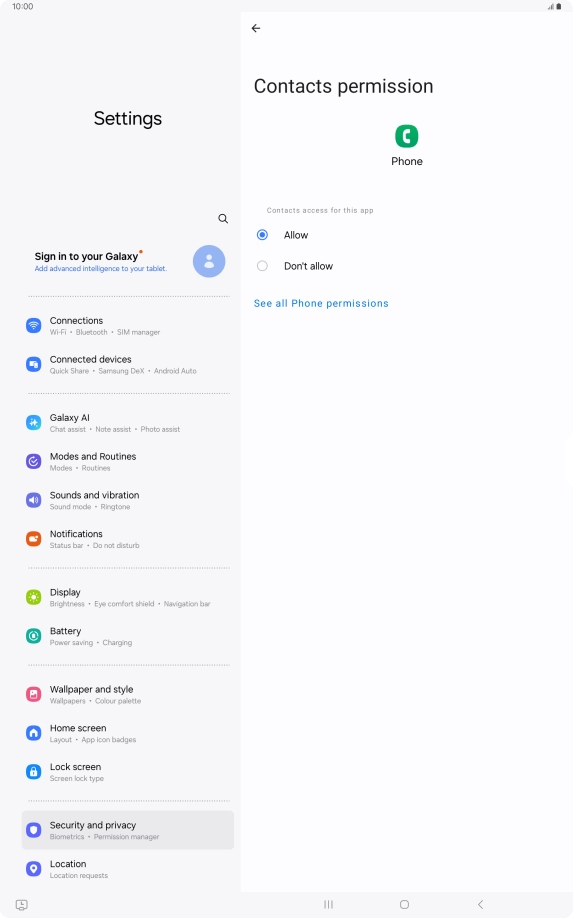 Press the required setting.