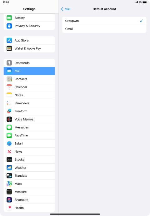 Press the required email account to select the email account as your default account.